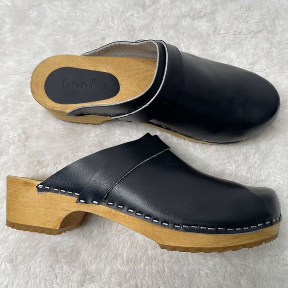 HOOF Women's Black Chloé Apache Leather Slip On Clog Round Toe Shoes Size 41 - Picture 2 of 10